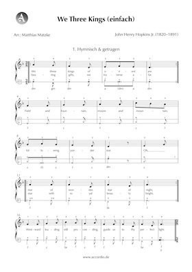 We Three Kings Akkordeon Noten kostenlos (einfach) Accordio