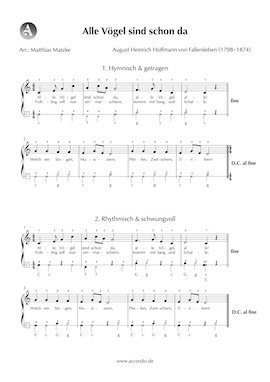 Alle Vögel sind schon da Akkordeon Noten kostenlos (einfach)